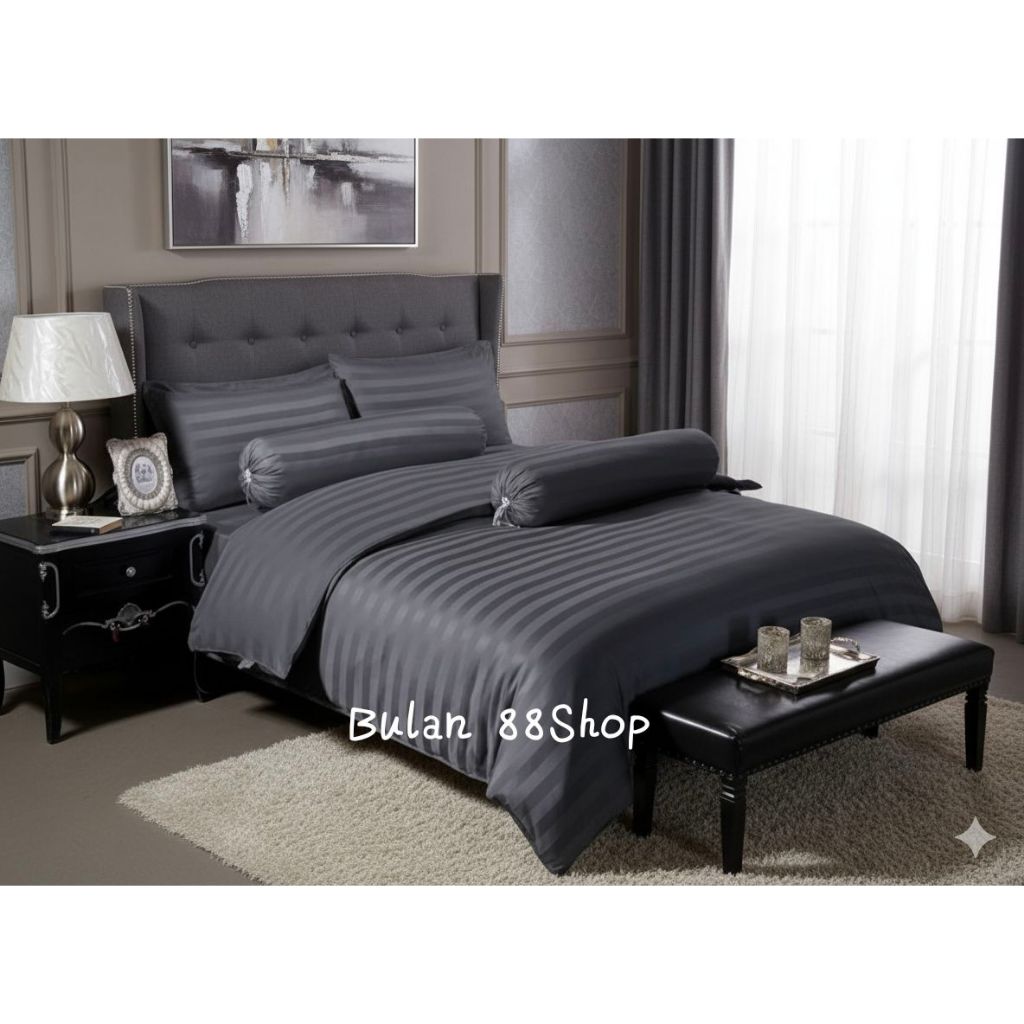 ชุดผ้าปูที่นอนริ้วซาติน 6 ชิ้น ผ้านุ่มลื่น ช่วยป้องกันไรฝุ่น ขนาด 3.5ฟุต 5ฟุต 6ฟุต