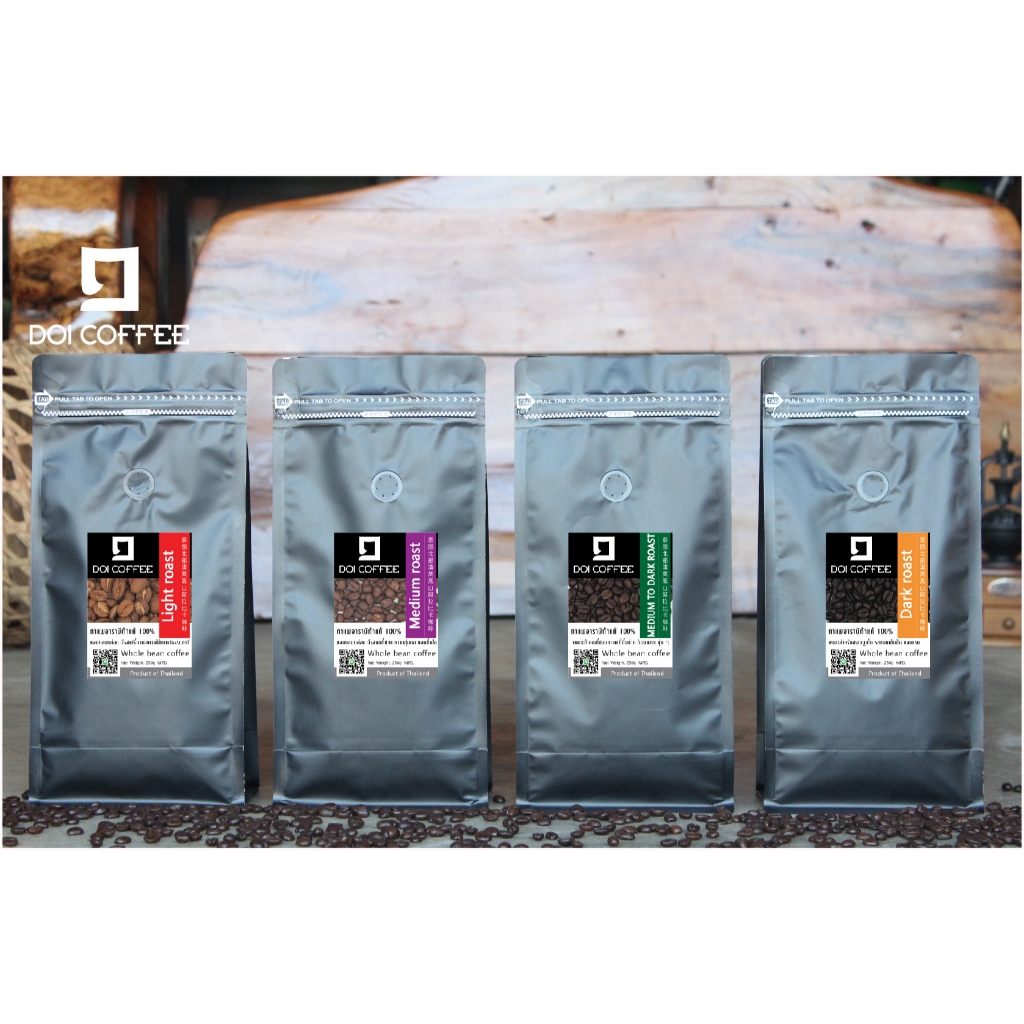 เมล็ดกาแฟ อาราบิก้า100% เกรด A คั่วสด คั่ว อ่อน กลาง เข้ม (1ถุง บรรจุ 500 g.) เมล็ดกาแฟดอยแม่สลอง