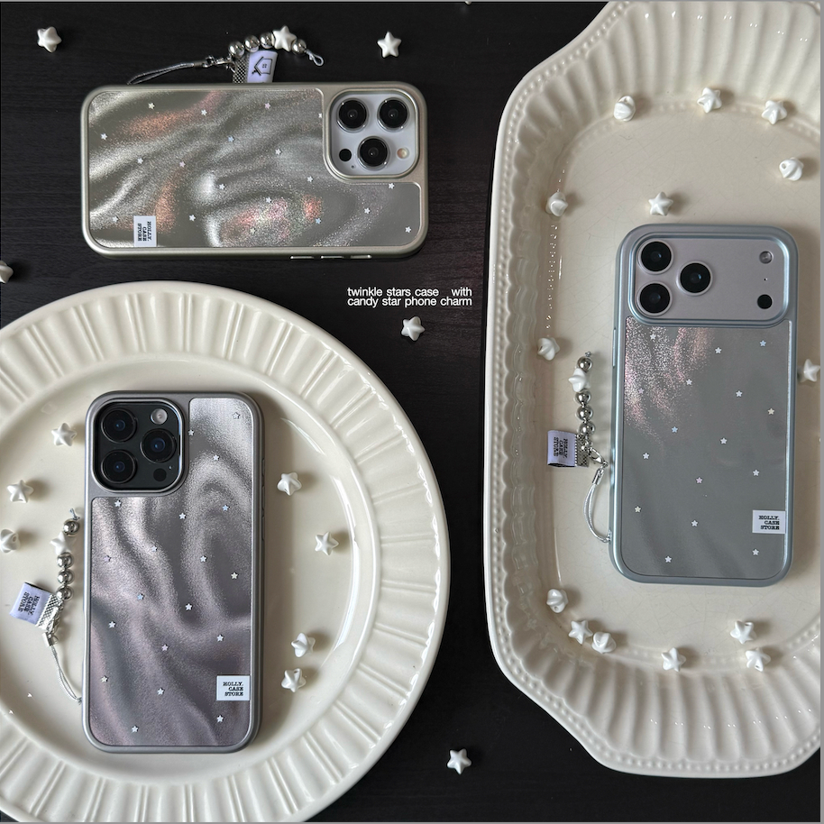 HOLLY.CASESTORE เคสไอโฟน: TWINKLE STARS + candy star phone charm ⭐️ เคสโฮโลแกรม+สายคล้อง