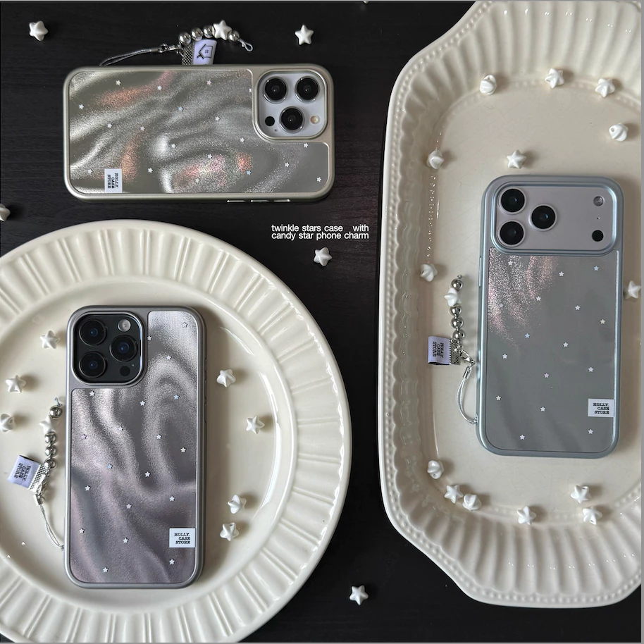 HOLLY.CASESTORE เคสไอโฟน: (TINY DEFECT* เซลล์ตำหนิเบา) TWINKLE STARS ⭐️ เคสโฮโลแกรมกันกระแทก + สายห้อย