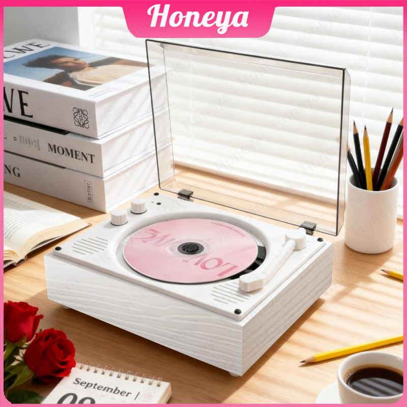 เครื่องเล่นซีดีย้อนยุค พร้อมลําโพง บลูทูธ แบบพกพา ชาร์จได้  รีโมท CD/MP3 Bluetooth Player WYH