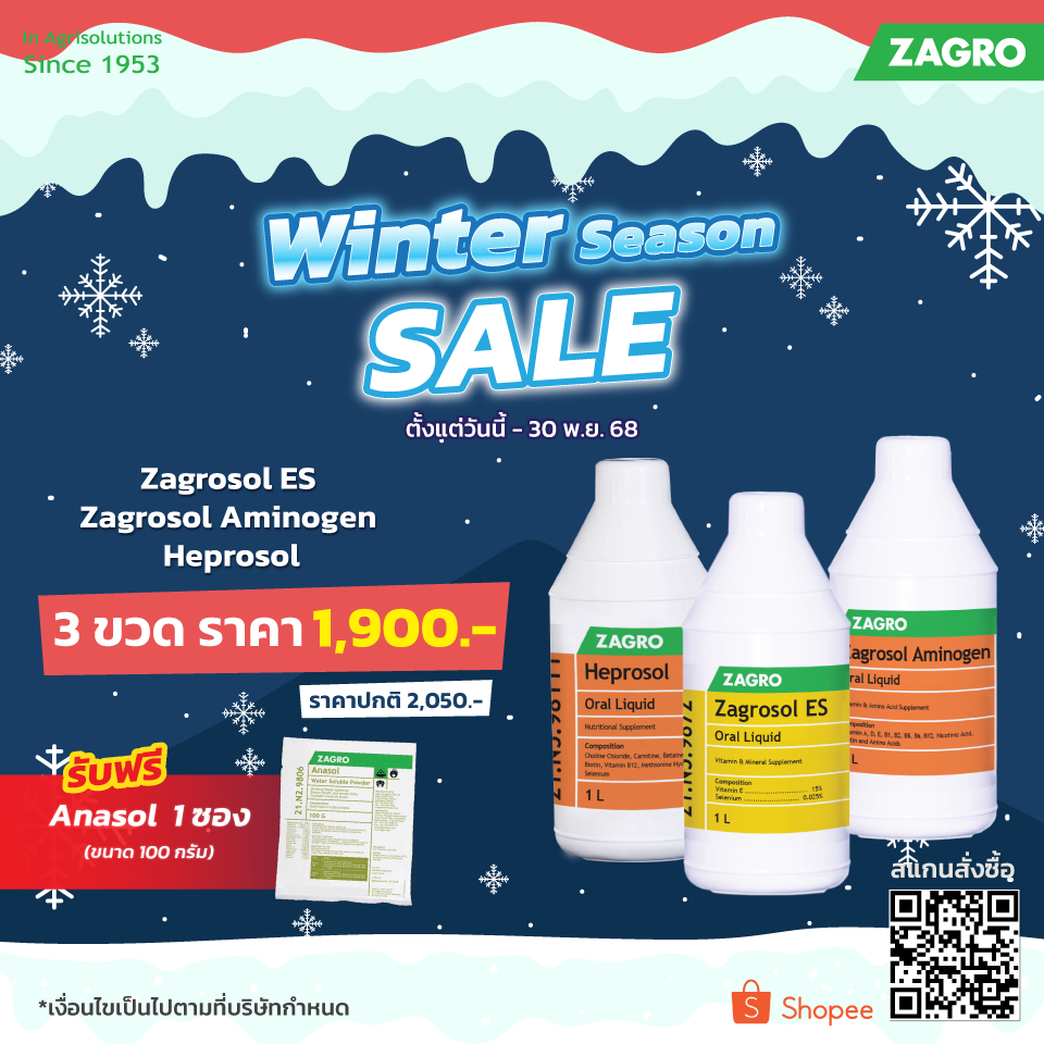 Set Winter Season  3 ขวด Zagrosol ES-1lt + Heprosol-1lt + Aminogen -1lt วิตามินละลายน้ำเสริมภูมิ+ยืน