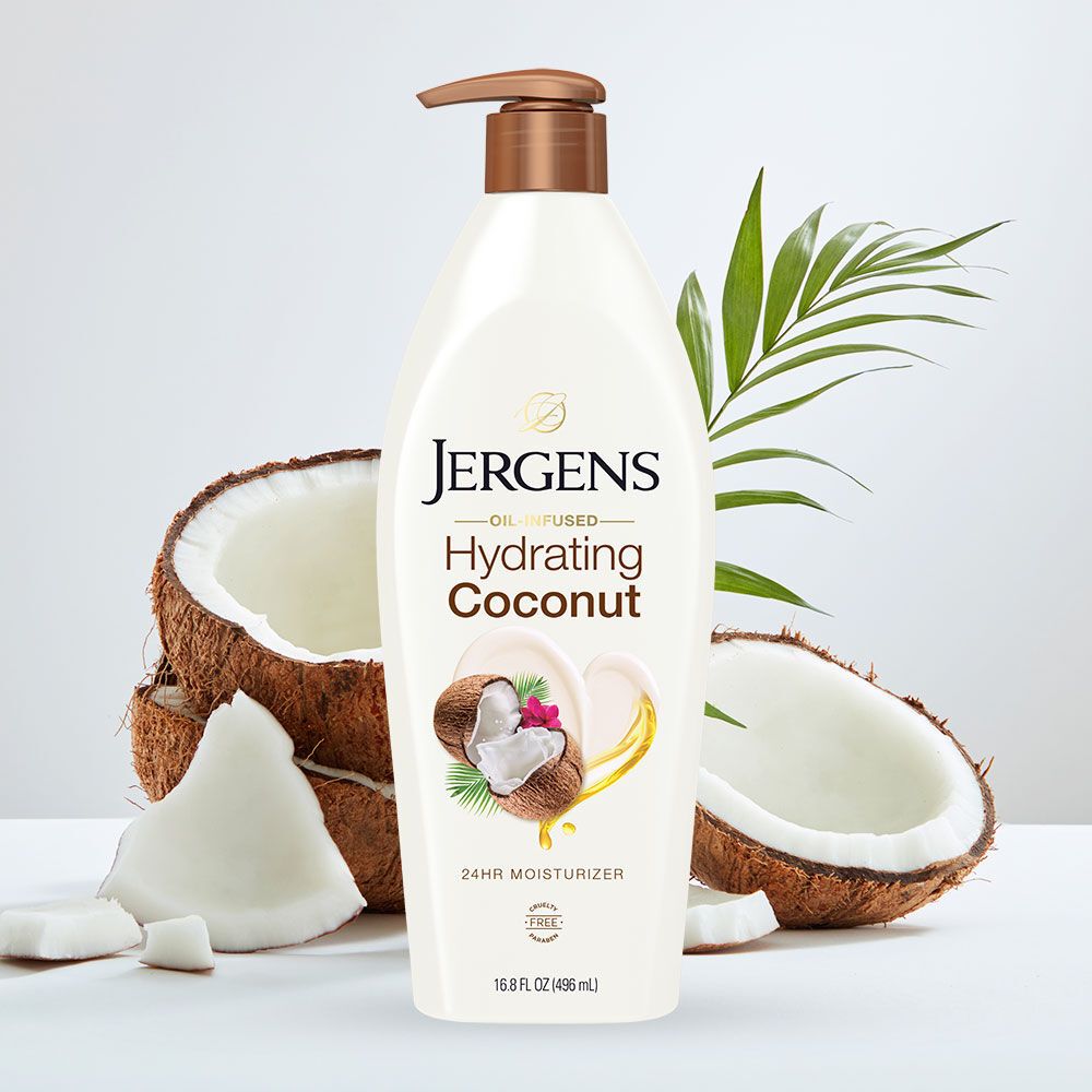Jergens oil-infused hydrating coconut 24H moisturizer 496ml.