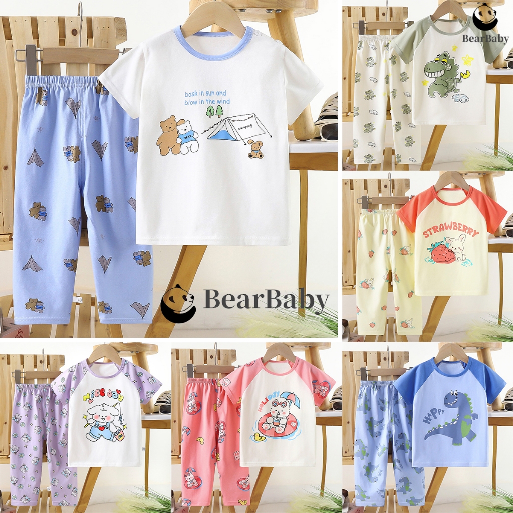BEAR BABYพร้อมส่งจากไทย ชุดเซ็ท เสื้อยืดแขนสั้น กางเกงขายาว ผ้าฝ้ายแท้100% เหมาะสำหรับเด็กผู้ชาย และเด็กผู้หญิง อายุ 3-8
