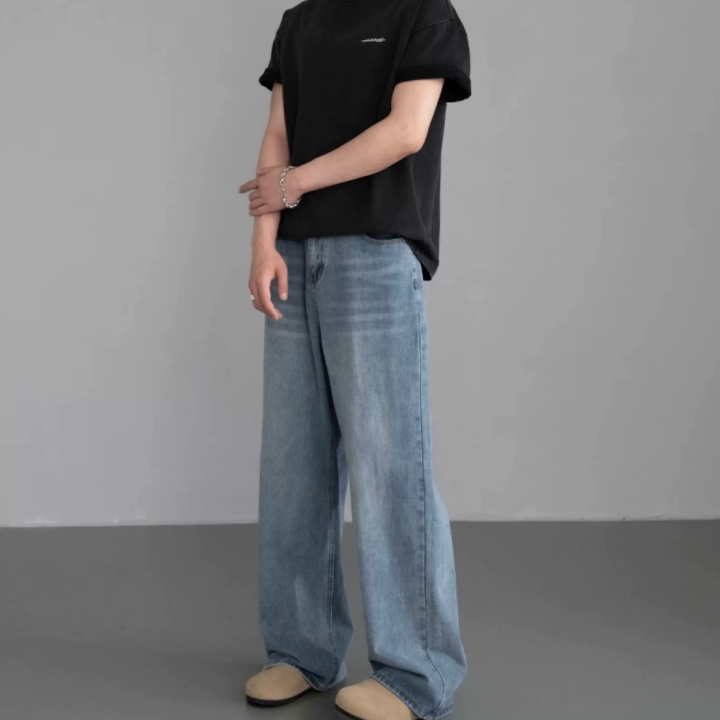 BLAZE ผู้ชายวินเทจล้างกางเกงยีนส์ตรงพอดีหลวมกางเกง 5 สี M-3XL ขนาดเอวสูงกว้างขากางเกง - รูปที่ 5