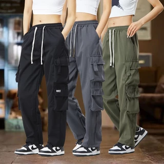 พร้อมส่งจากกทม กางเกงสีดํา cargo pants กางเกงคาร์โก้ผู้หญิงแฟชั่นอเนกประสงค์ย้อนยุคอเมริกัน 2025 รูปแบบใหม่ การออกแบบกระ