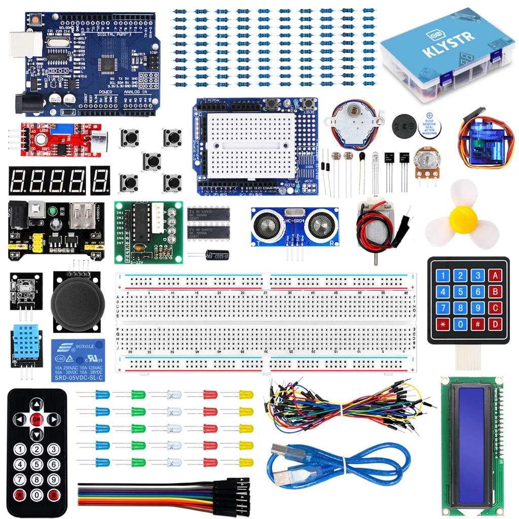 KLYSTR Super Starter Kit/ชุดการเรียนรู้สําหรับโครงการ Arduino Uno R3 Arduino พร้อมบทช่วยสอนเข้ากันได้กับ Arduino