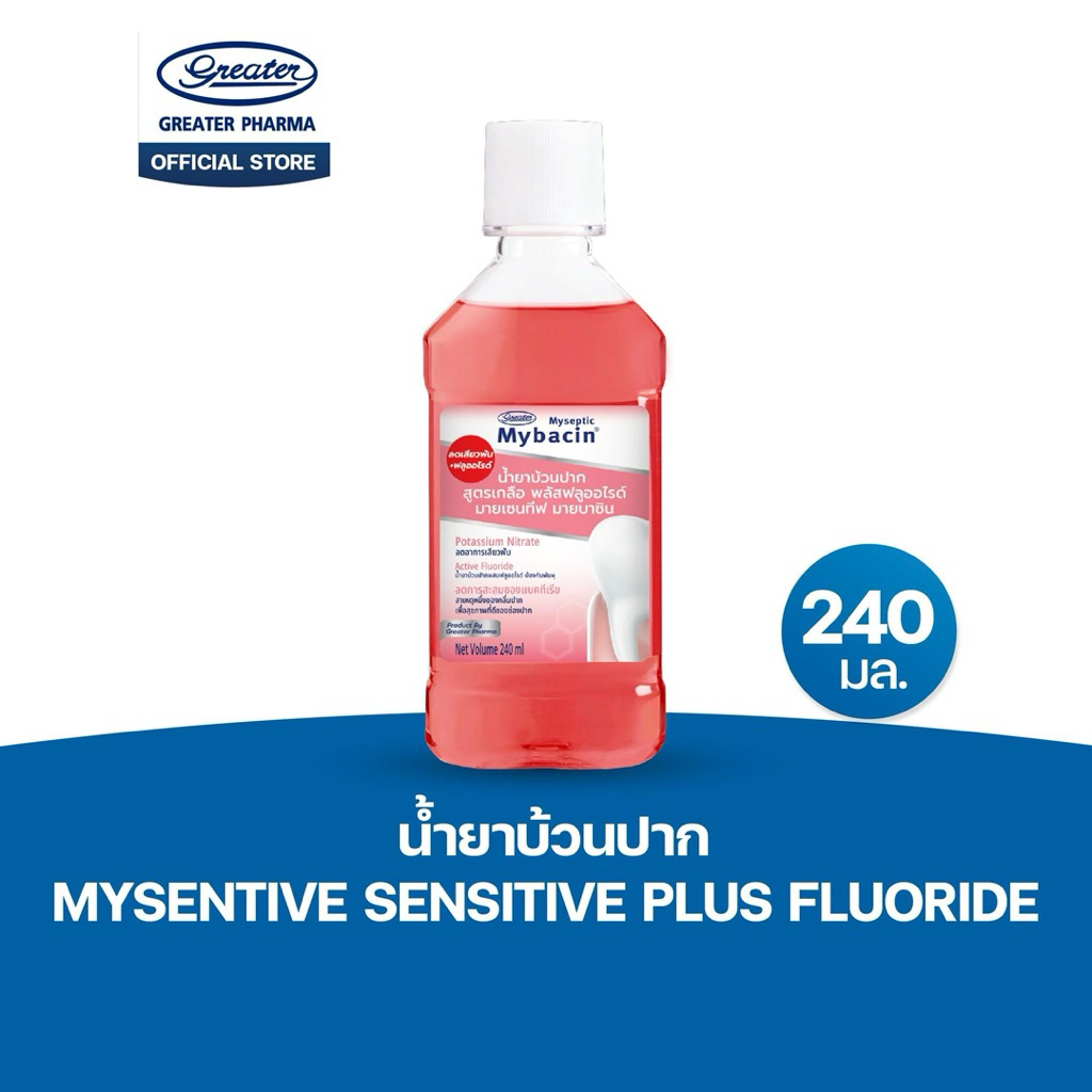 Greater น้ำยาบ้วนปากมายเซ็นทีฟพลัส ลดเสียวฟัน ป้องกันฟันผุ มีฟลูออไรด์1500ppm ขนาด 240ml