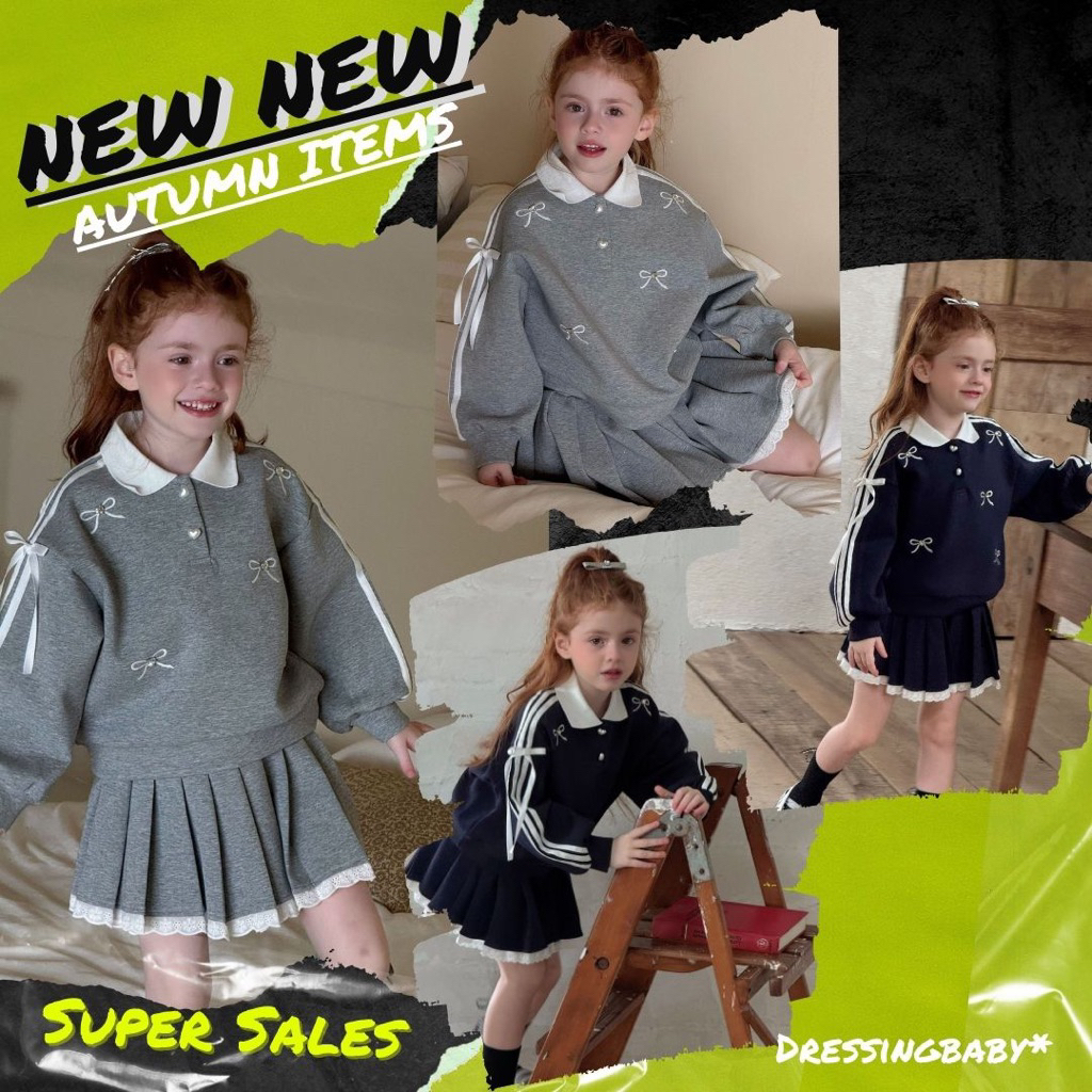 DB1153 Ami skirt set ชุดเซ็ตเด็กผู้หญิง เสื้อแขนยาวคอปก+กระโปรงพลีสสั้น