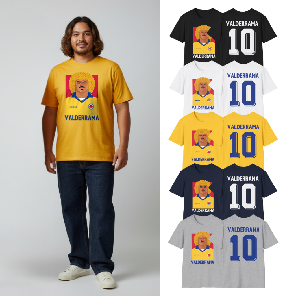 PSM เสื้อยืดลายนักฟุตบอล เสื้อลาย Carlos Valderrama