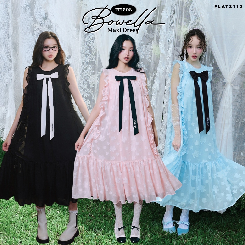 FLAT2112 : BOWELLA MAXI DRESS เดรสยาวมินิมอล เดรสยาวคอกลม เดรสใส่สบาย มีพลัสไซซ์ (FF1208)
