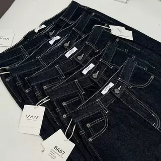 ยีนส์ Nammon Jeans BA07 กางเกงยีนส์เอวกลางกระบอกใหญ่ รุ่น Lucky Belt - ผ้าไม่ยืด