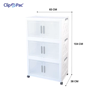 ตู้เก็บของ 1-5 ชั้น ใบใหญ่ ตู้เก็บของพับได้ แบรนด์ Clip Pac กล่องเก็บของพับได้ มีล้อ ฝาเปิด-ปิดแบบแม่เหล็ก
