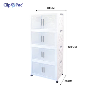 ตู้เก็บของ 1-5 ชั้น ใบใหญ่ ตู้เก็บของพับได้ แบรนด์ Clip Pac กล่องเก็บของพับได้ มีล้อ ฝาเปิด-ปิดแบบแม่เหล็ก