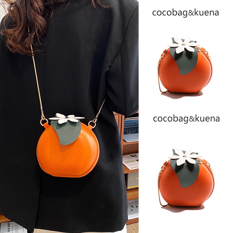 กระเป๋า crossbody น่ารักสำหรับผู้หญิง, ถุงกลมขนาดเล็กโซ่, ถุงสีส้มระดับสูงและหลากหลาย