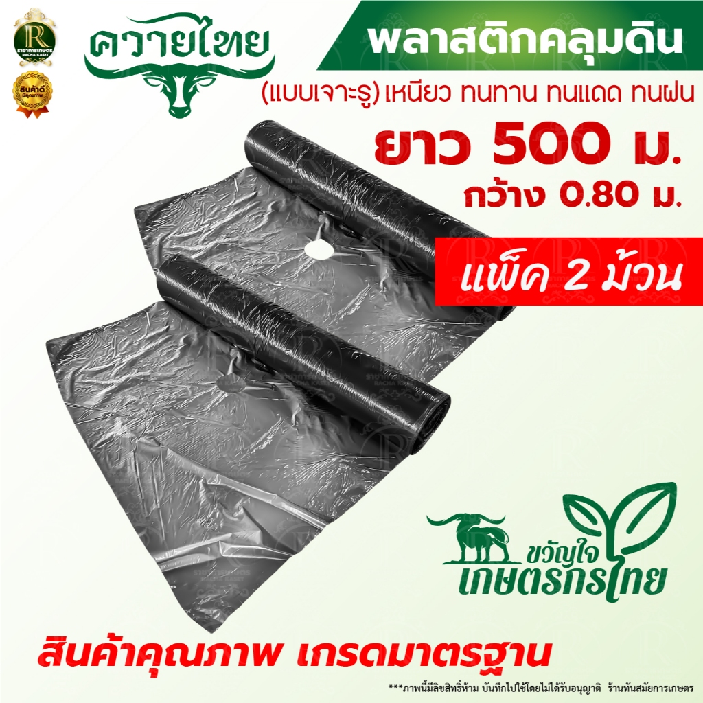ผ้าคลุมดิน ตรานักมวย/จระเข้ทอง ผ้าคลุมร่องดิน 80 ซม/1.20m. ยาว 500เมตรเต็ม รูเดี่ยว/รูคู่