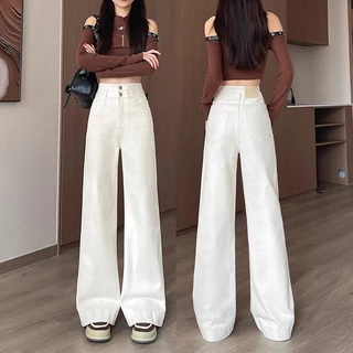 S~5XL jeans Straight-leg pants White Denim กางเกงยีนส์ขาตรงสีขาวสุดเทรนด์ กางเกงเอวสูง ทรงหลวม ลำลอง และอเนกประสงค์ HOT