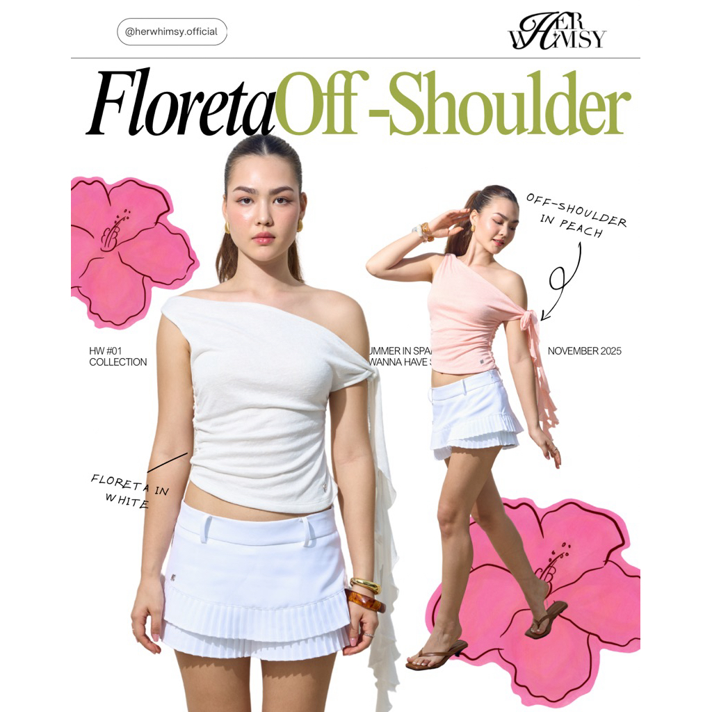 HerWhimsy I Floreta Off Shoulder เสื้อปาดไหล่ ผูกแขนได้หลายแบบ ทรงสวย เอวเล็ก ผ้านุ่มใส่สบาย