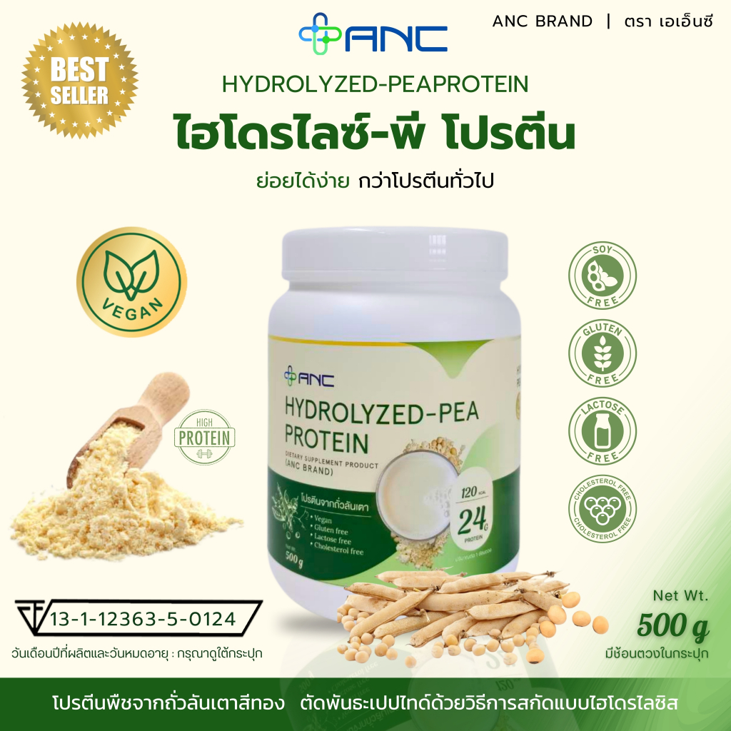 โปรตีนพืช Protein ไฮโดรไลซ์ Hydrolyzed Pea Protein ถั่วลันเตาสีทอง เอเอ็นซี  ANC