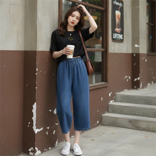 1746NEWSIZE/S-12XL [มี6สีไห้เลือก] กางเกงยีนส์7ส่วนสีกรมฟอกทรงสวยผ้าไม่หนาใส่สบายสไตล์เกาหลีน่ารักพร้อมส่ง