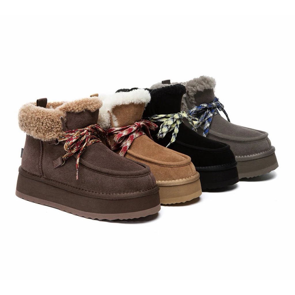 UGG Boots Sheepskin Wool Lace Up Ankle Platform
