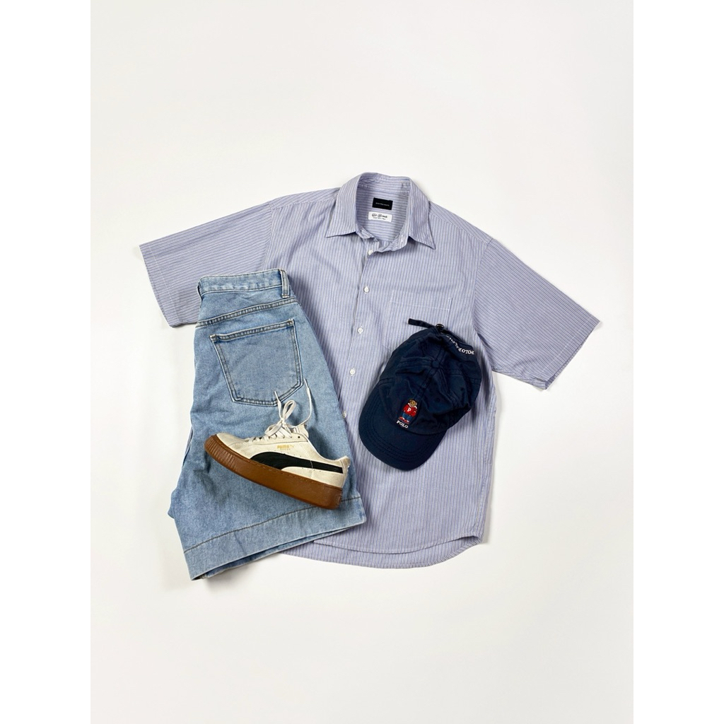 green label relaxing ── stripe shirt , baby blue