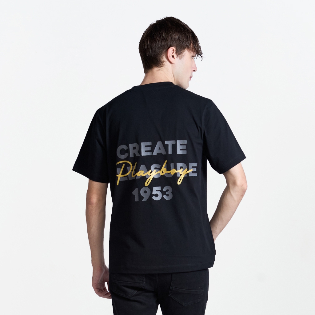 playboy  เสื้อยืดคอกลมแขนสั้นกระต่ายด้านหน้า Playboy ด้านหลัง P1MT269TB043BK