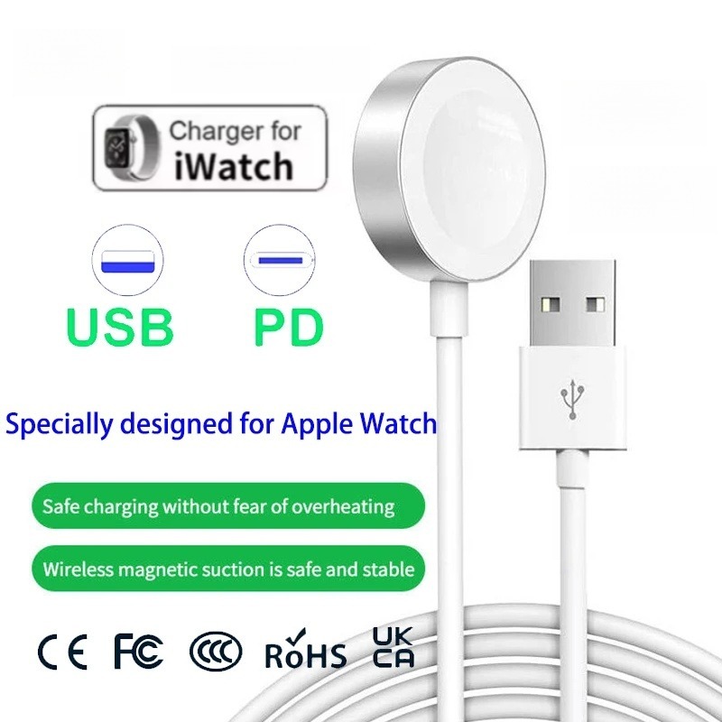 เครื่องชาร์จไร้สายแบบดูดแม่เหล็กแบบพกพา USB ประเภท C สำหรับชุดนาฬิกา 10 9 8 7 6 Ultra 2 SE สายชาร์จร