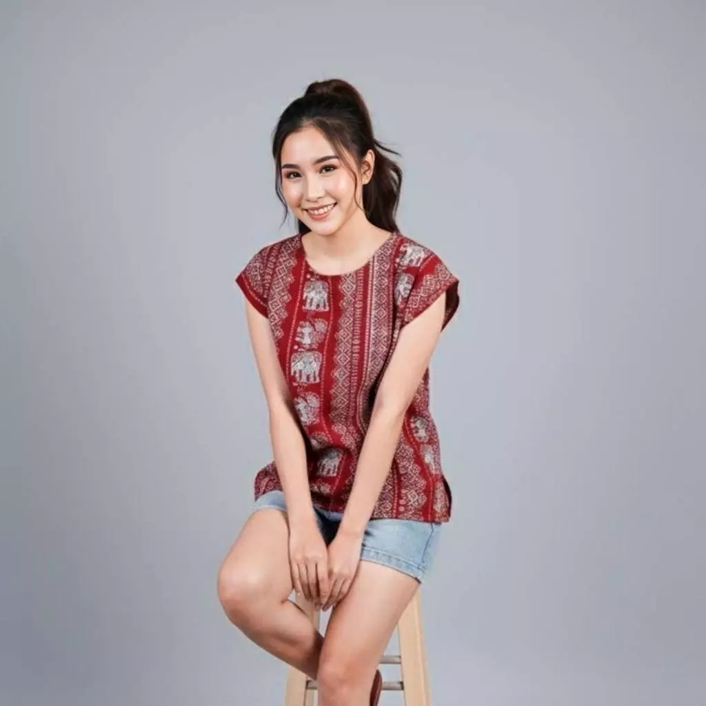 เสื้อลายช้างแขนล้ำลายช้าง อก 42 นิ้ว งานผ้าสปัน Lady thumbnail 9