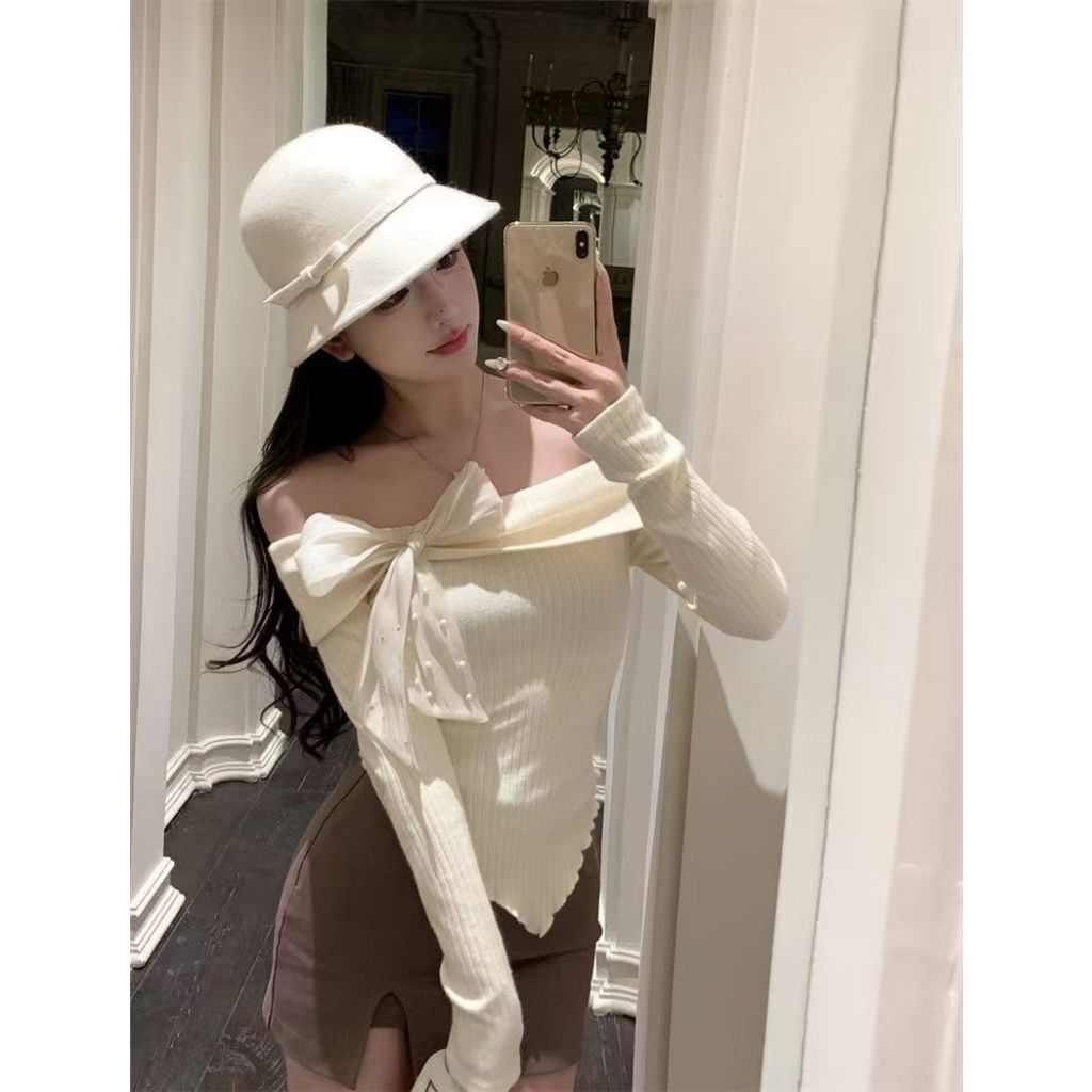 Veewink พร้อมส่งจากกรุงเทพฯ เสื้อสเวตเตอร์คริสต์มาส เสื้อสเวตเตอร์เปิดไหล่ สไตล์เกาหลี สีเรียบ - รูปที่ 7