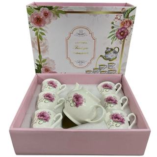 ชุดแก้วน้ำชา เซรามิกแก้ว6ใบ  กาน้ำชา1ใบขนาดถ้วยชาสูง5เซม ปาก…