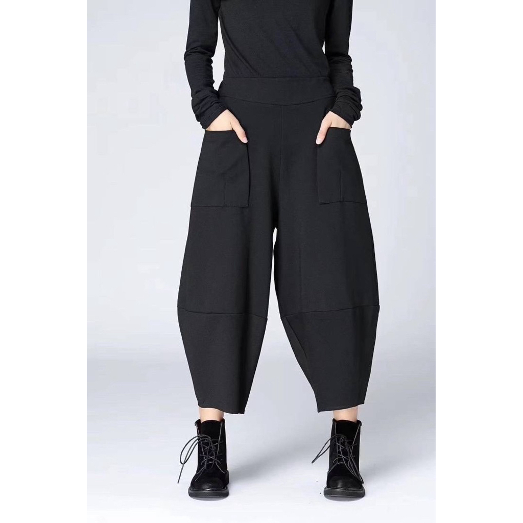 📌ทักก่อนสั่ง📌  1880 กางเกงทรงฮาเรม 5ส่วน ผ้ายืดผสม Spandex Goffee Cyard