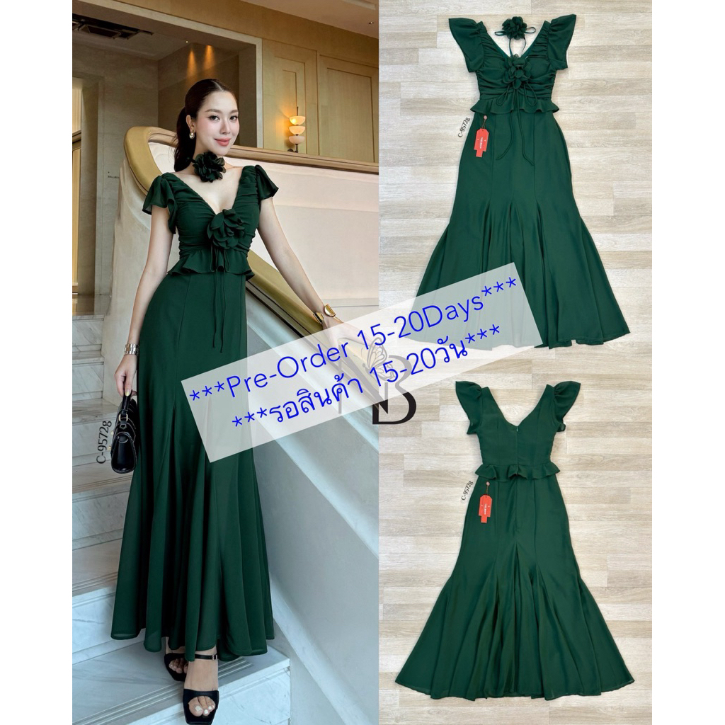 มีแดงSพร้อมส่ง เดรสสีเขียว C-9572 ชุดเพื่ิอนเจ้าสาว Nabi