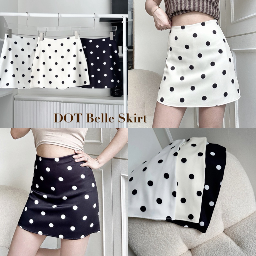 (พร้อมส่ง ขาวDOTใหญ่ /ดำ DOTใหญ่) DOT Belle Skirtกระโปรงรอบตัวมีกางเกงซับ🍒พร้อมส่ง