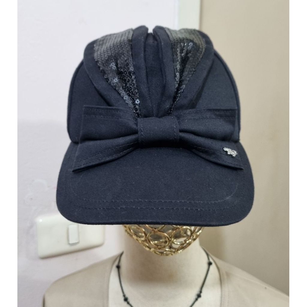 หมวกแก๊ป สีดำ มือสอง จากญี่ปุ่น mezzo piano ปรับขนาดได้ เกร๋แต่งหูกระต่ายหน้าหมวก