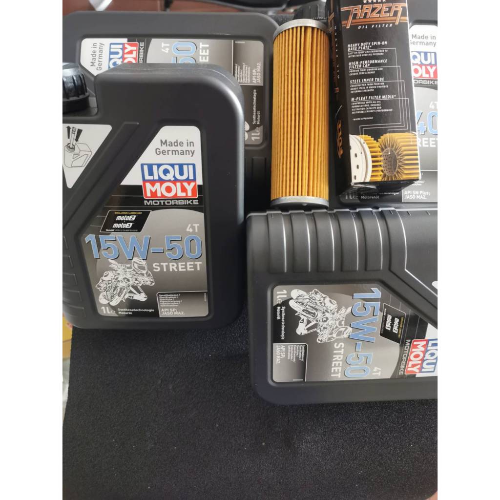 ชุดถ่ายน้ำมันเครื่อง LIQUI MOLY 15W-50 4 ลิตร ฟรี กรองน้ำมันเครื่อง FR-650 สำหรับ KTM Adventure 1190