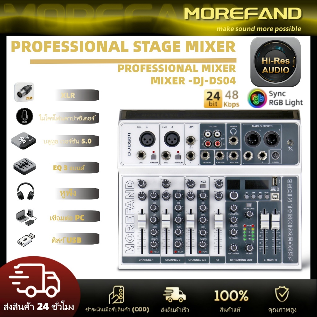 [RGB Rhythm Mixer-DS04] มิกเซอร์เสียงอัจฉริยะ 19 โหมด LED สีสันตามจังหวะดนตรี! พร้อมพอร์ต 99DSP และหน้าจอ LCD สำหรับมื