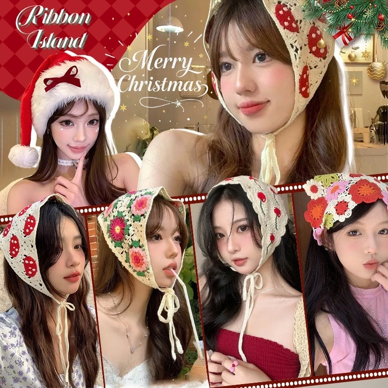 ผ้าพันคอ hairband ขนาดใหญ่🎄 สไตล์เกาหลี สีสันสดใส หวาน โดปามีน cherry Floral หลากหลาย🎁 Christmas พร้อมส่ง