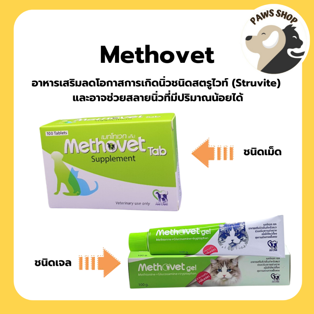 Methovet อาหารเสริมลดการเกิดนิ่ว สลายนิ่ว ปรับค่า pH ในกระเพาะปัสสาวะ สำหรับสุนัขและแมว