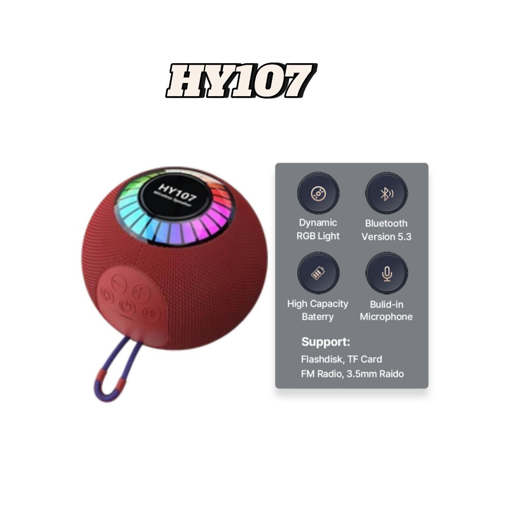 ลำโพงบลูทูธ รุ่น HY107 กำลังขับ5W แบตเตอรี่1200mAh เสียงดี พกพาง่าย รองรับ AUX TF USB ลำโพงสำหรับพกพ