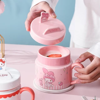 【ของแท้】Sanrio ซานริโอ แก้วเซรามิก มีฝา 400ml ฝาเป็นที่วางโทรศัพท์ ลายน่ารัก กล่องสวยงาม ของขวัญวันหยุด ใช้ทุกวัน ส่งฟรี