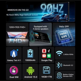 Tablet A11 Ultra แท็บเล็ตอัจฉริยะ 16GB+1TB ซอฟต์แวร์สำนักงาน 10.1 นิ้ว เกมบันเทิง Android 15 เมนูภาษาไทย Dual SIM 5G