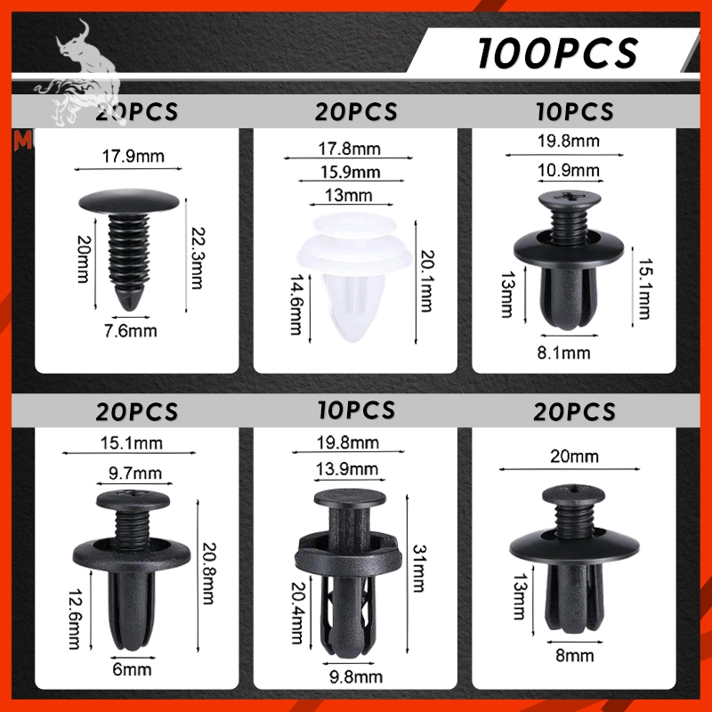 MUSCLE COW ชุดคลิปล็อครถยนต์ 100 ชิ้น พร้อมอุปกรณ์ถอด สำหรับยึดกันชน ประตู แผงข้าง ใช้กับรถยนต์ทุกรุ่น ซ่อมแซมง่ายครบชุด - รูปที่ 6