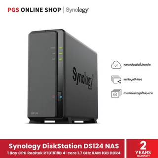 Synology DiskStation DS124 NAS อุปกรณ์จัดเก็บข้อมูลเครือข่าย 1 Bay CPU Realtek RTD1619B 4-core 1.7 GHz RAM 1GB DDR4