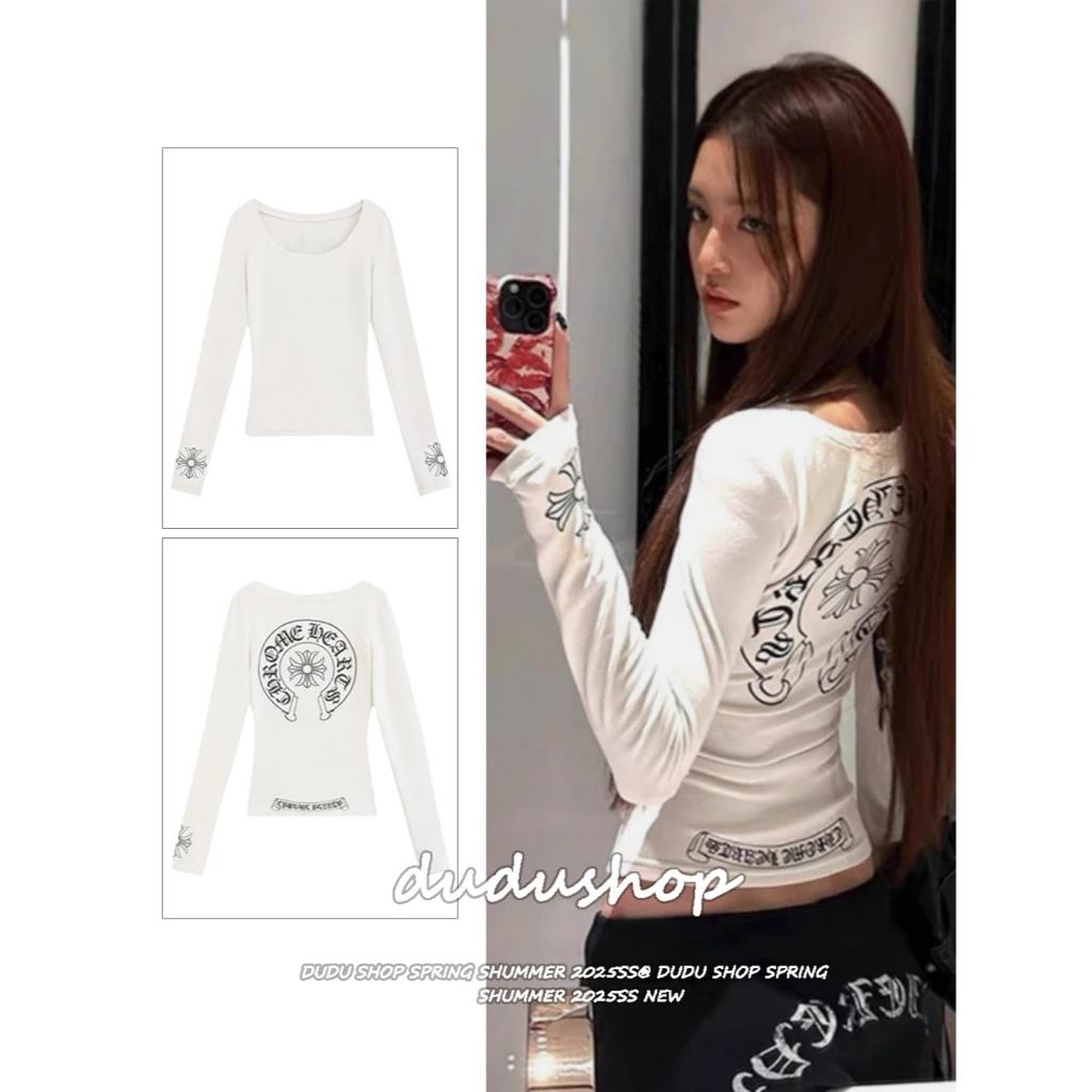 [Hip-hop lettering casual long-sleeved T-shirt]เสื้อยืดคอกลมแขนยาวลายตัวอักษรฮิปฮอปสไตล์เกาหลีสำหรับผู้หญิง