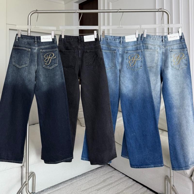 PTJ30297 Evan Ombre กางเกงยีนส์ขากระบอกกลางฟอกสีไล่สี Ombre ปักโลโก้ PROMTHONG