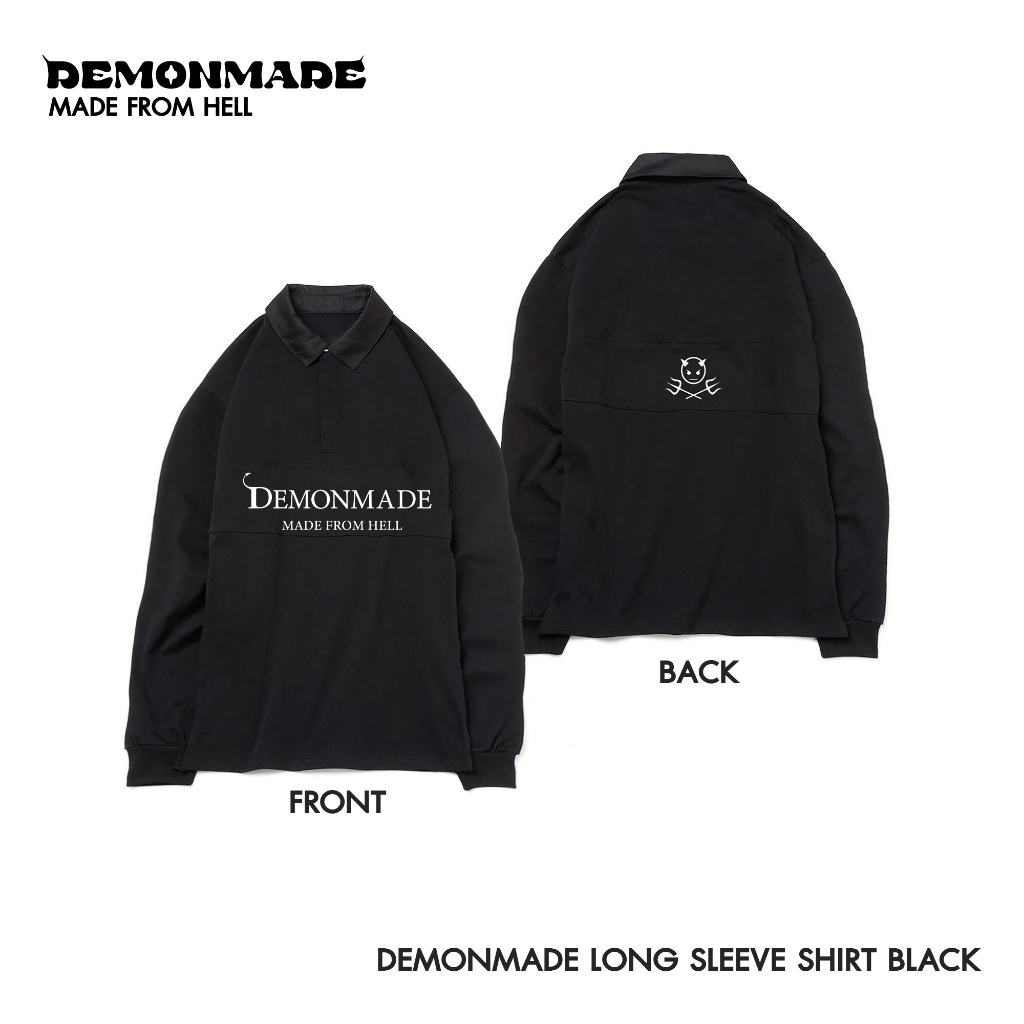 DEMONMADE เสื้อคอปกแขนยาว Long Sleeve Shirt Black ทรง Oversize Unisex ใส่สบาย ระบายอากาศดี