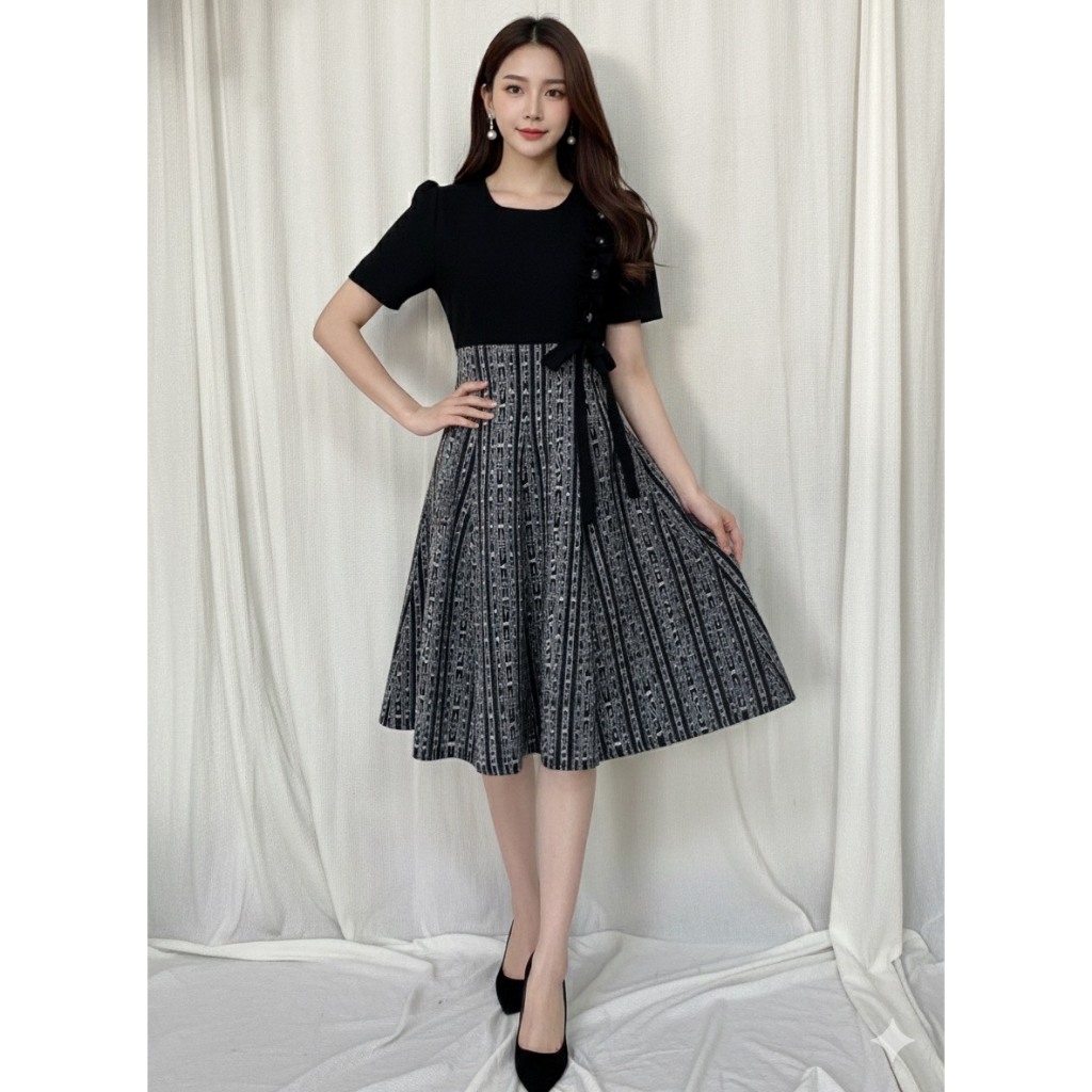 <A004> Purrsona_kuties ชุดเดรสผ้าไทย ผ้าฝ้ายทอลาย อัดกาว