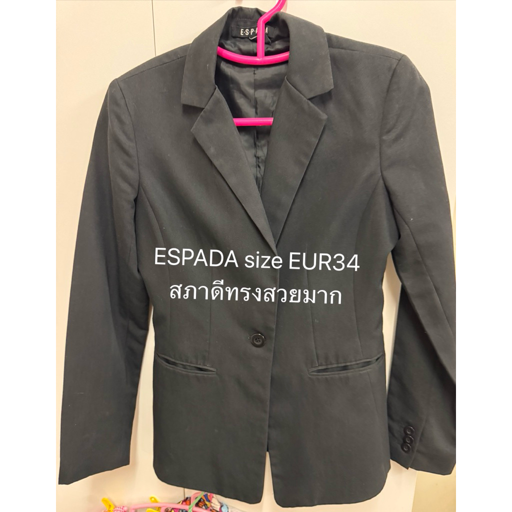 Sales🖤ESPADA เสื้อเบลเซอร์สีดำทรงพอดีตัว ผู้หญิง สีดำ อก34| Black Regular-Fit Blazerซื้อมา2xxx .
