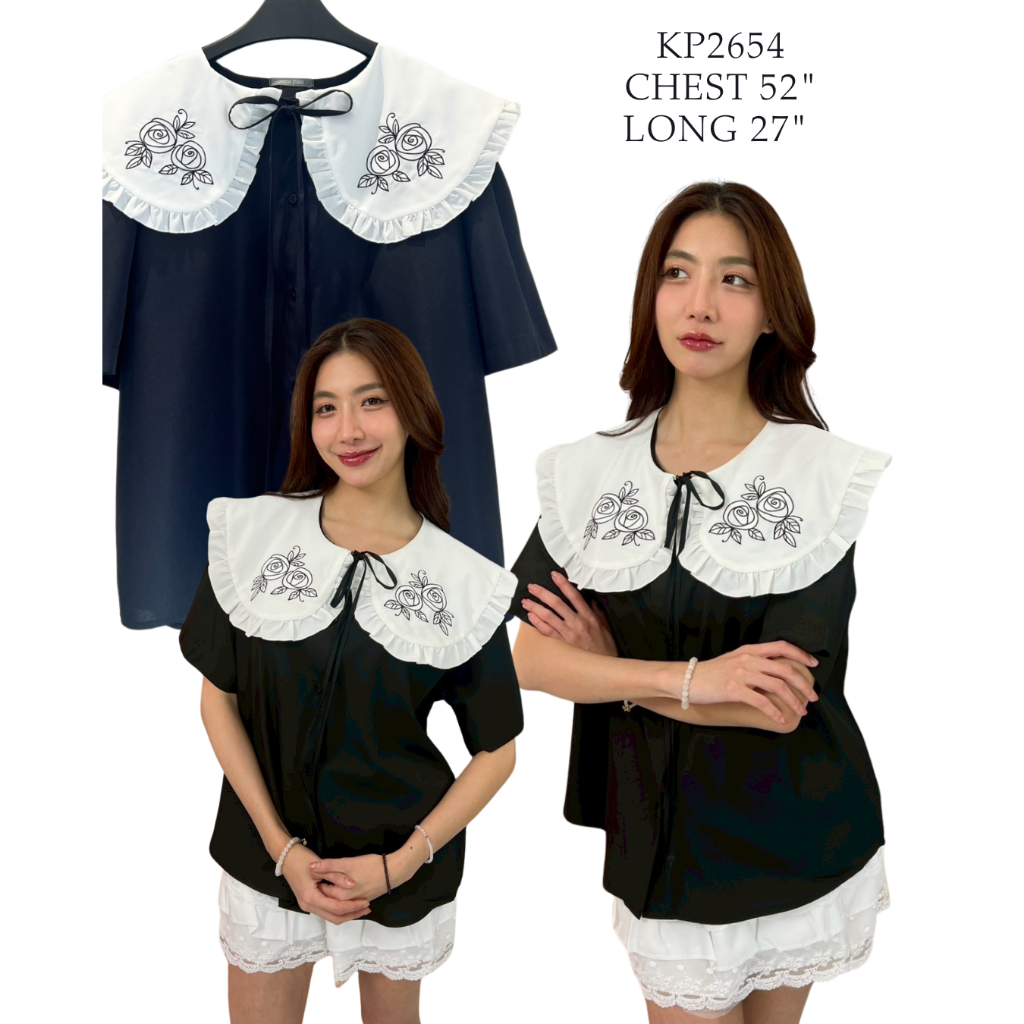 เสื้อเชิ้ตแขนสั้น detail ปักปกดอกไม้สองข้างเก๋ๆ  รุ่นนี้ทรงคอบัว แถม detail ผูกจัดแต่งได้ตามใจชอบได้ทุกลุคทุกสไตล์2654 ราคา ถูกที่สุด ดีลบีเคเค แกลเลอรีภาพที่ 5